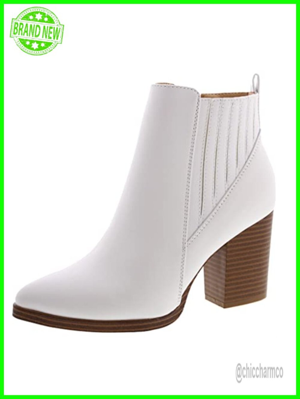 Womens Chunky Stacked Mid Heel Elastic Chelsea Ankle Boots Faux Leather